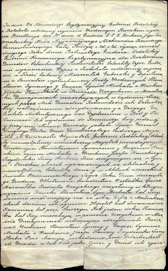 1802 Wypis z protokołu Kommissyi Legitymacyjnej Podolskiej Guberni